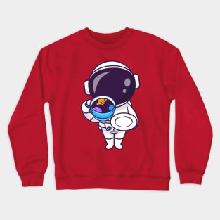 Cute Astronaut Drink Coffee Space Cup Cartoon Crewneck Sweatshirt